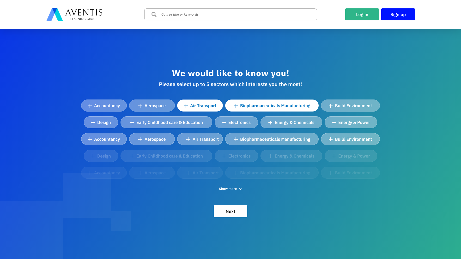 Onboarding, selecting sectors of interest
