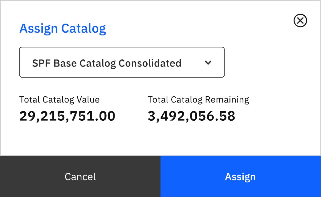Assign Catalog, modal