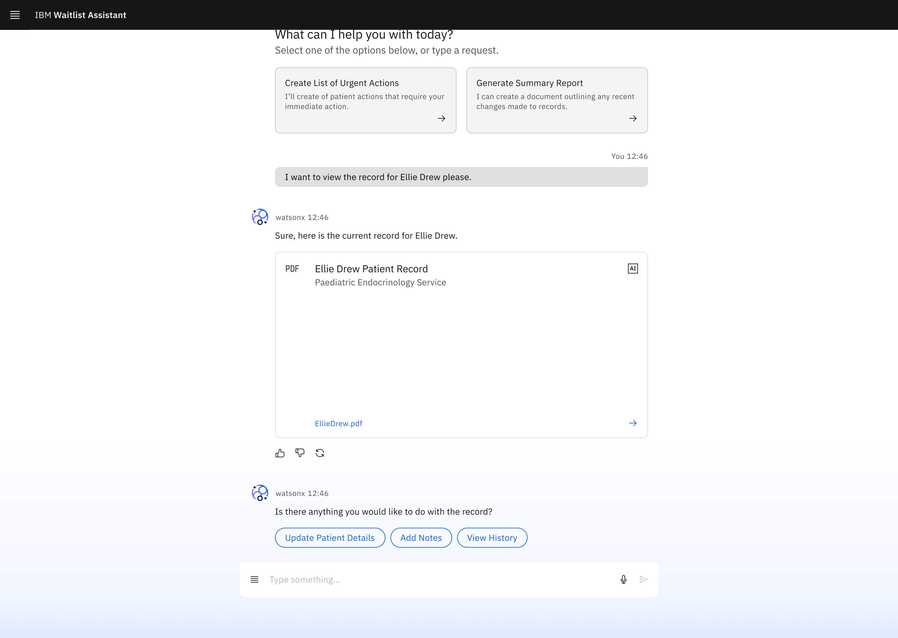 Contextual follow-up actions offered after the record loads