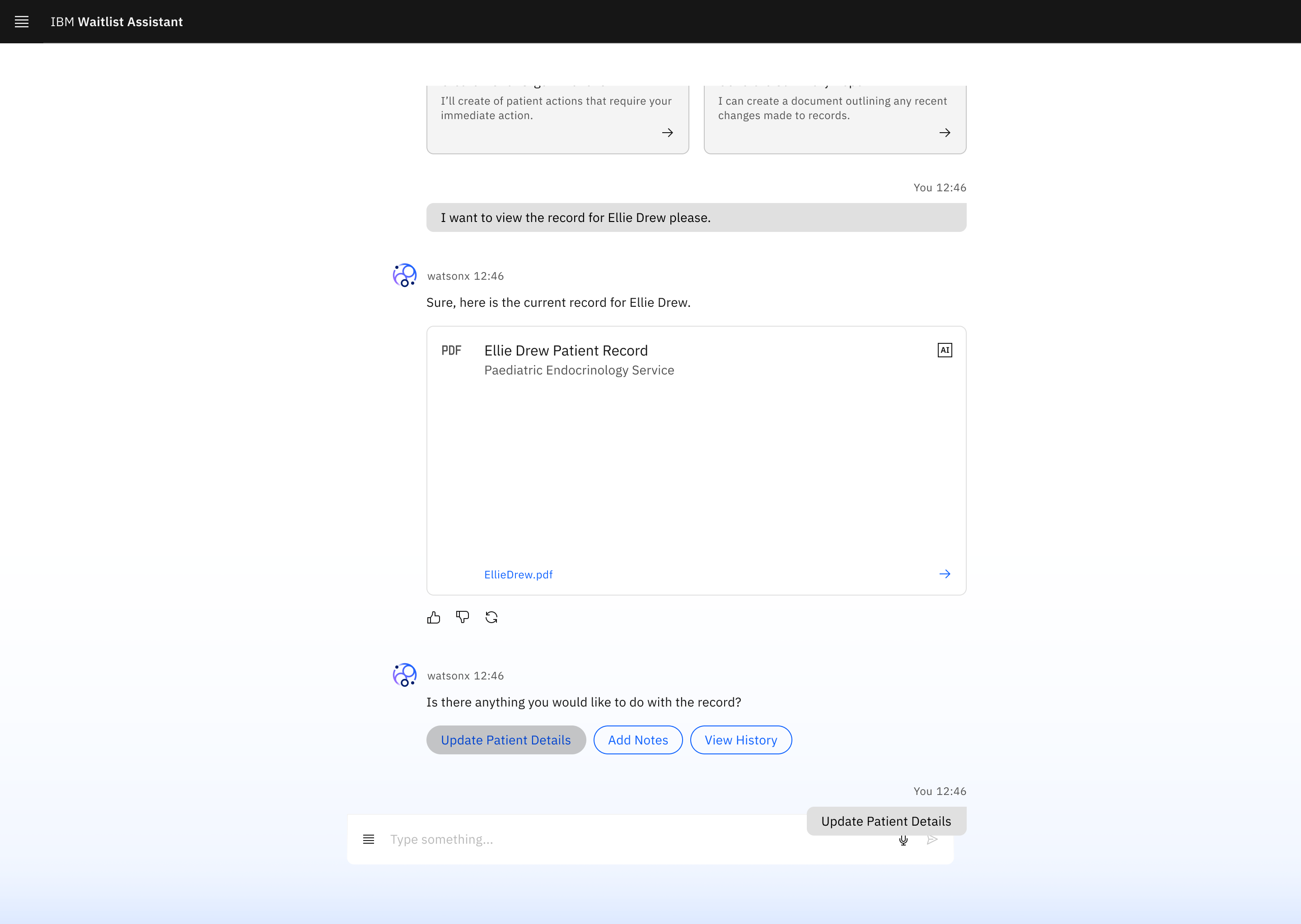 User selects Update Patient Details