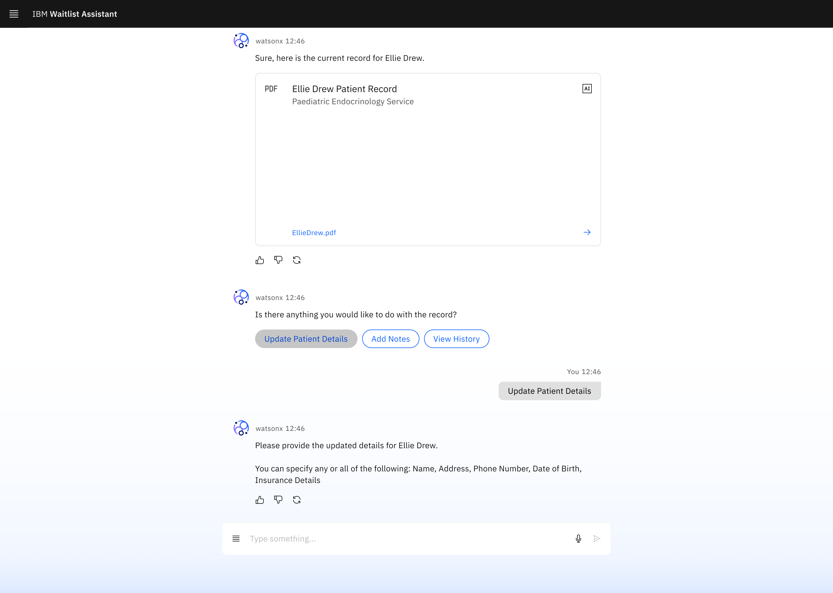 watsonx asks which details to update