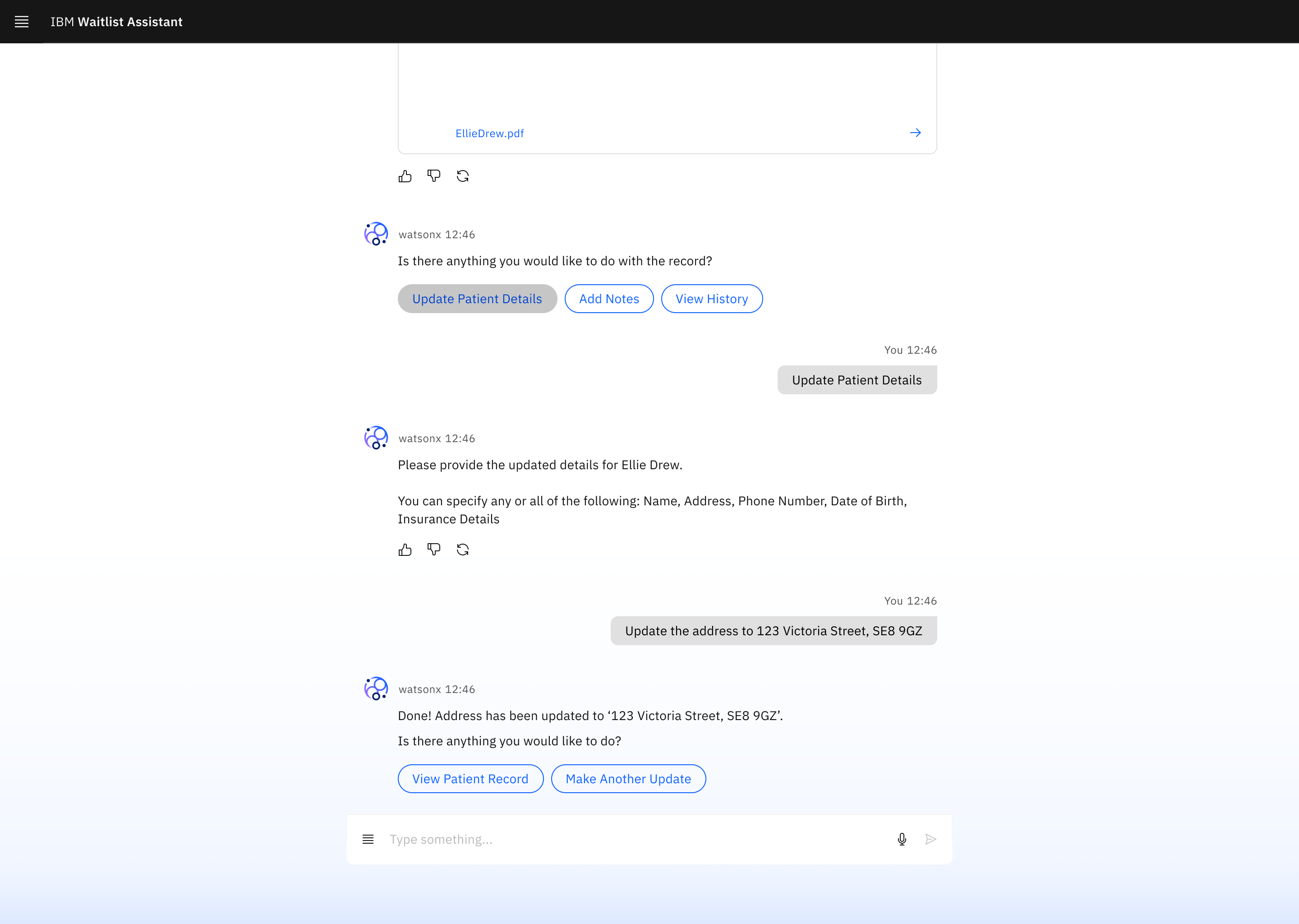 watsonx confirms the update and offers next steps