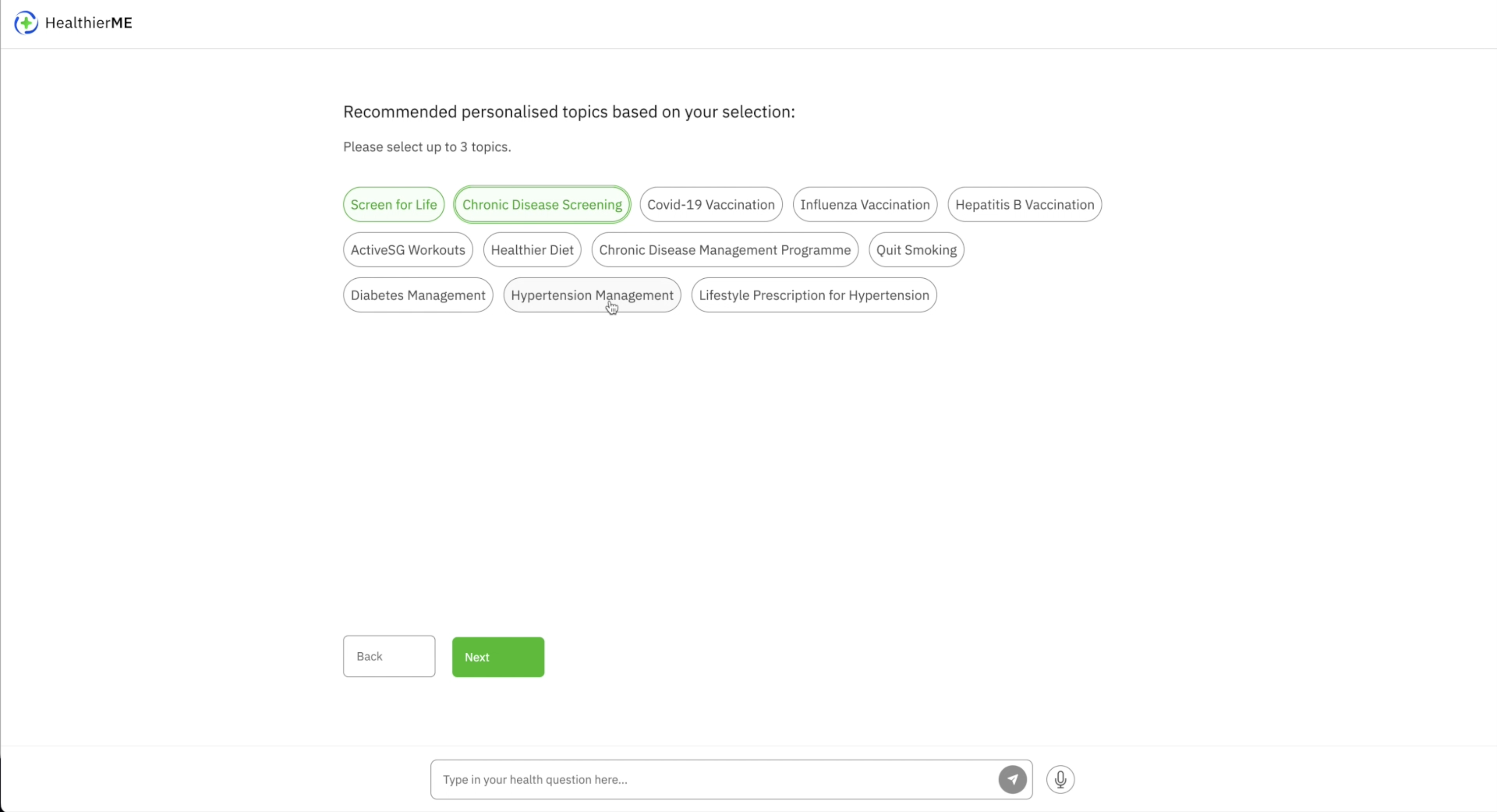 Recommended personalised topics based on profile selection