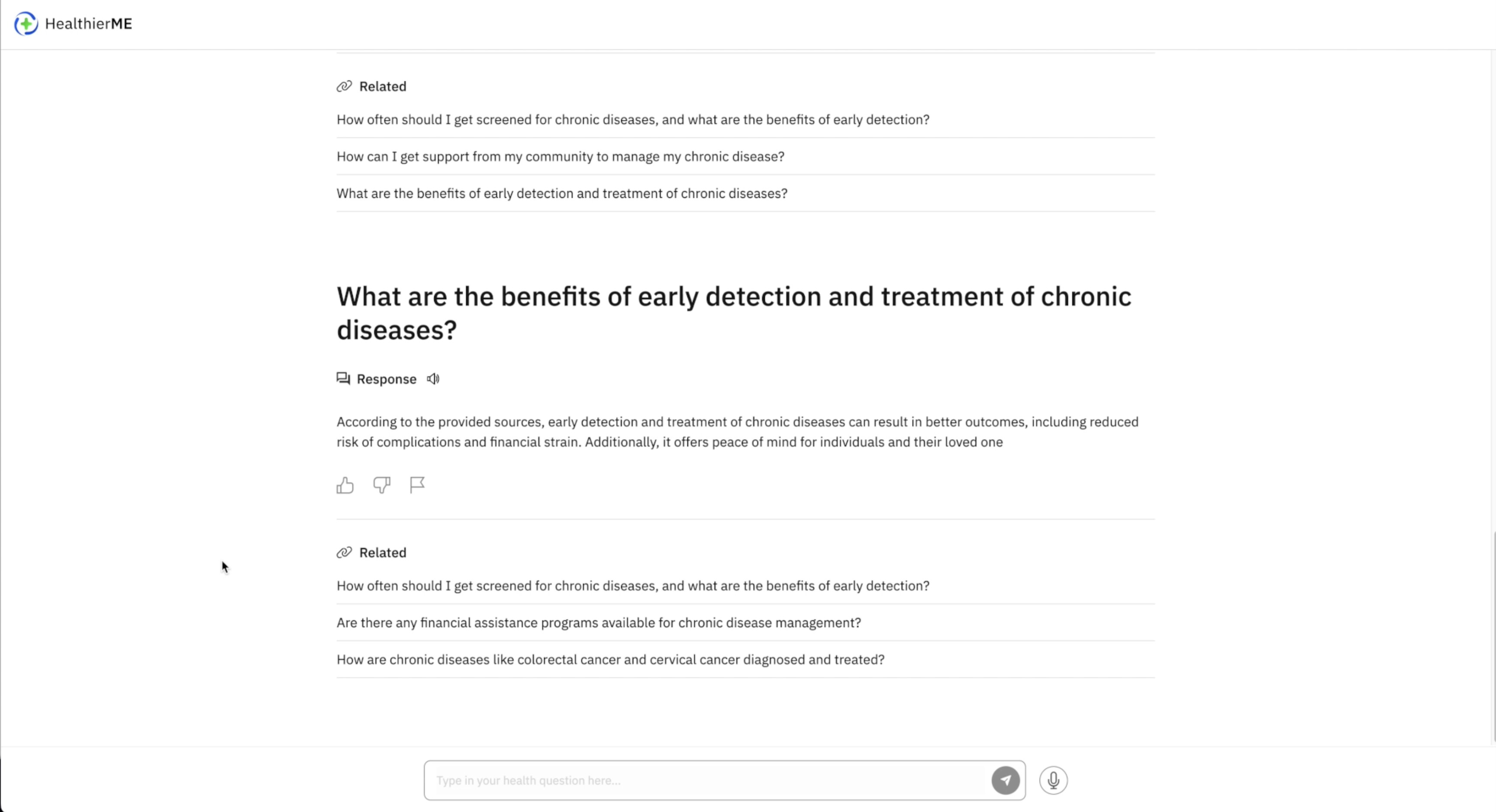 Chat response on chronic disease detection, with further related questions