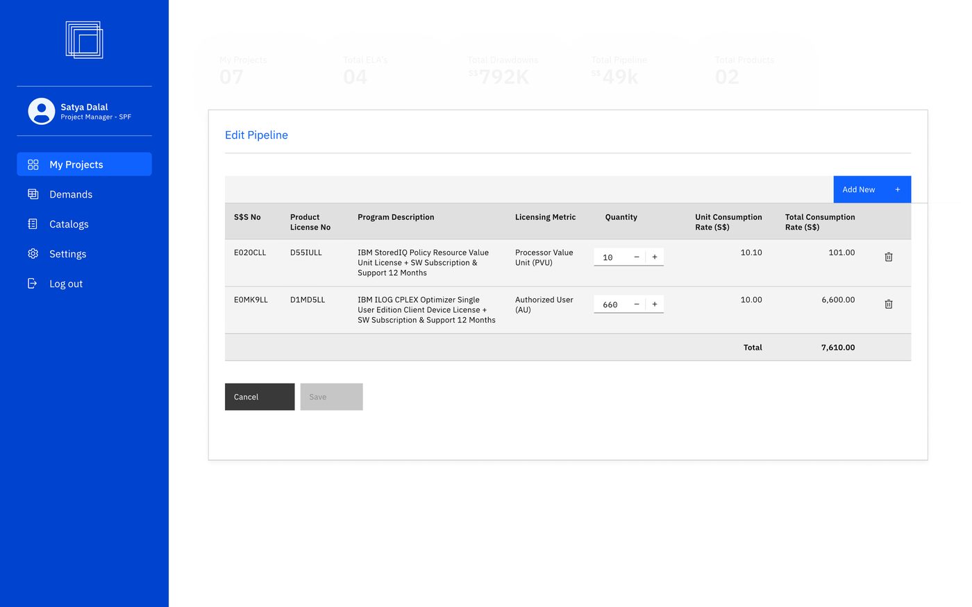 Edit Pipeline, adjust quantities