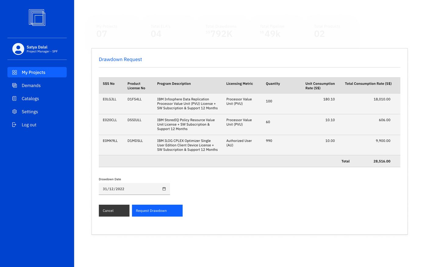Drawdown Request, confirm date & submit