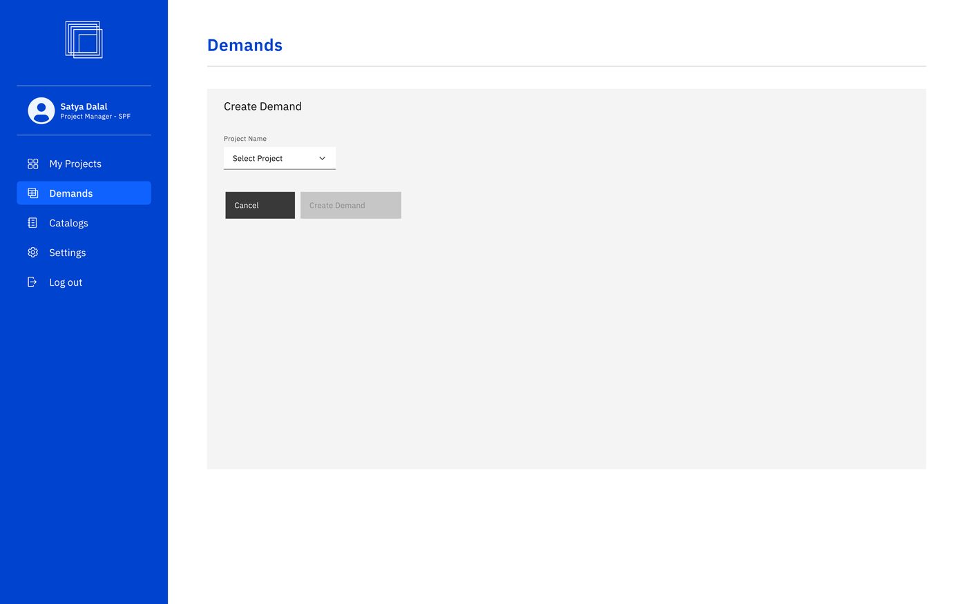 Create Demand, select project & catalog